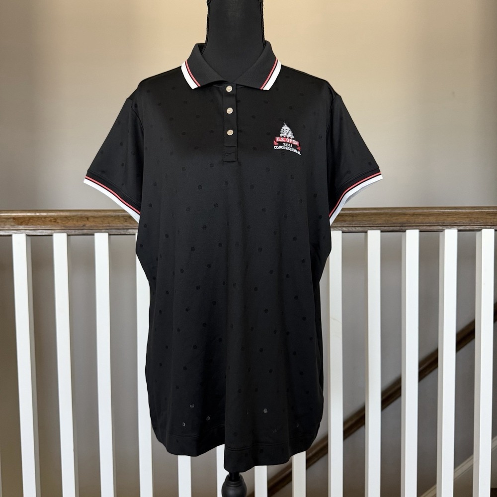 Nike Dri-FIT Womens Golf Polo Shirt US Open 2011 Congressional XL Black‎ Preppy